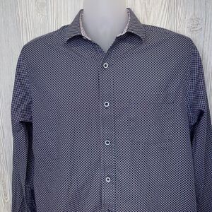 Johnston & Murphy Button Up Shirt Men's Size Medium Blue Red Circles Flip Cuff